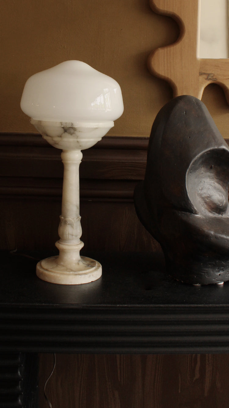 Vintage Marble Lamp With Milk Glass Globe