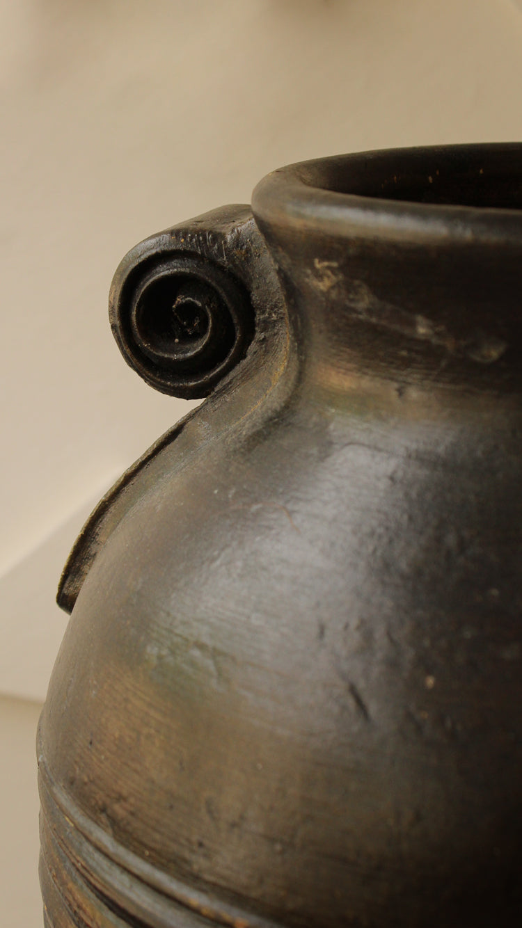 Vintage Brown Clay Handled Vessel