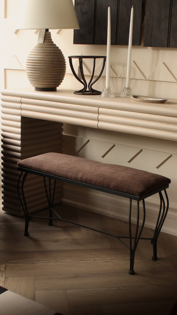 Vintage Brown Velvet Metal Bench