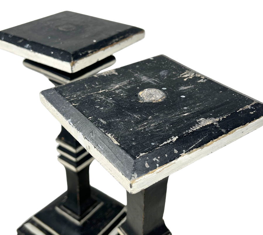 Vintage Folk Art Pedestal Candle Holders