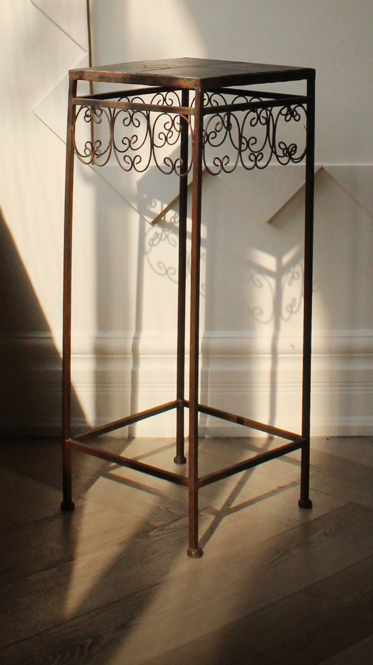 Vintage Pedestal With Distressed Tile Top