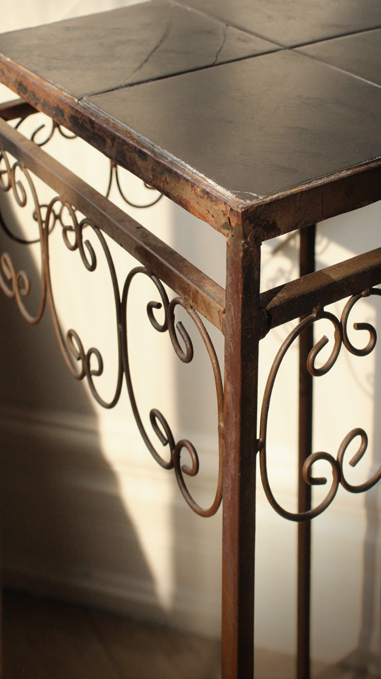 Vintage Pedestal With Distressed Tile Top