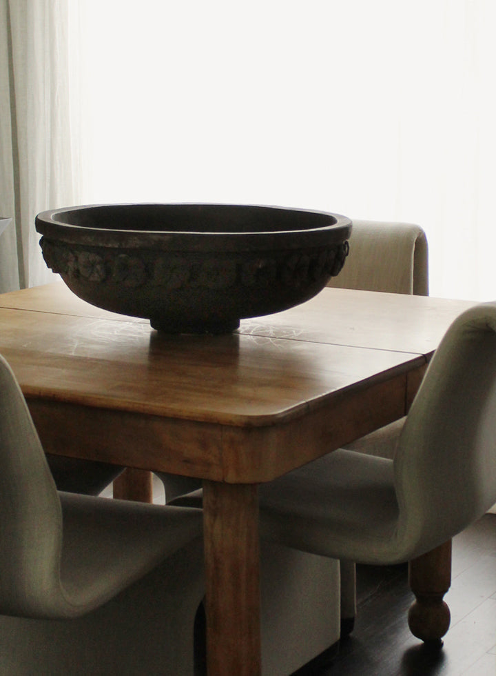 Vintage Large Distressed Cast Stone Bowl
