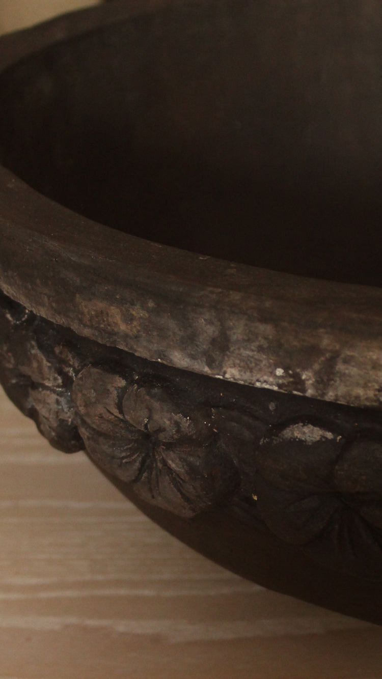 Vintage Large Distressed Cast Stone Bowl