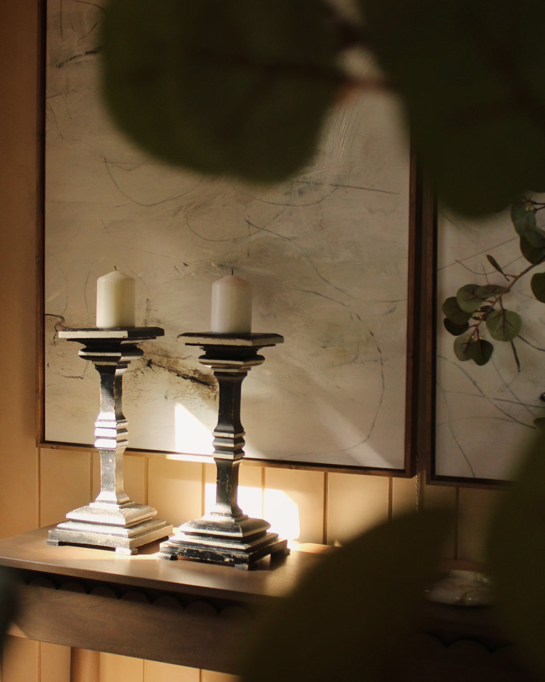 Vintage Folk Art Pedestal Candle Holders