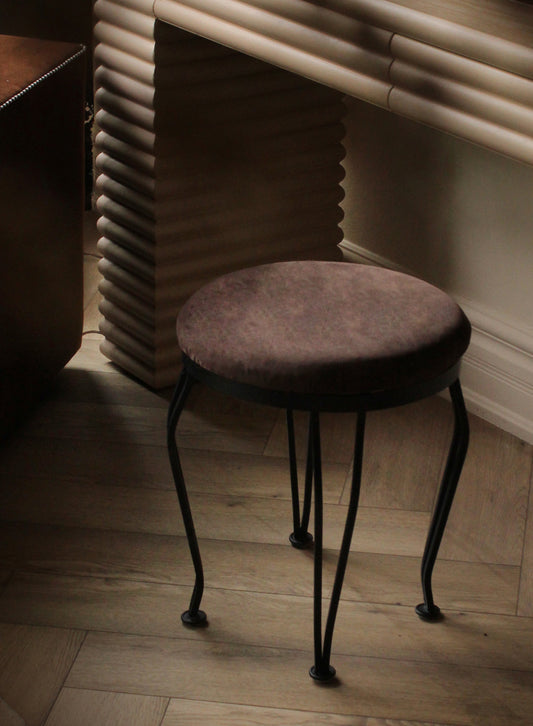 Vintage Velvet Metal Legged Stool