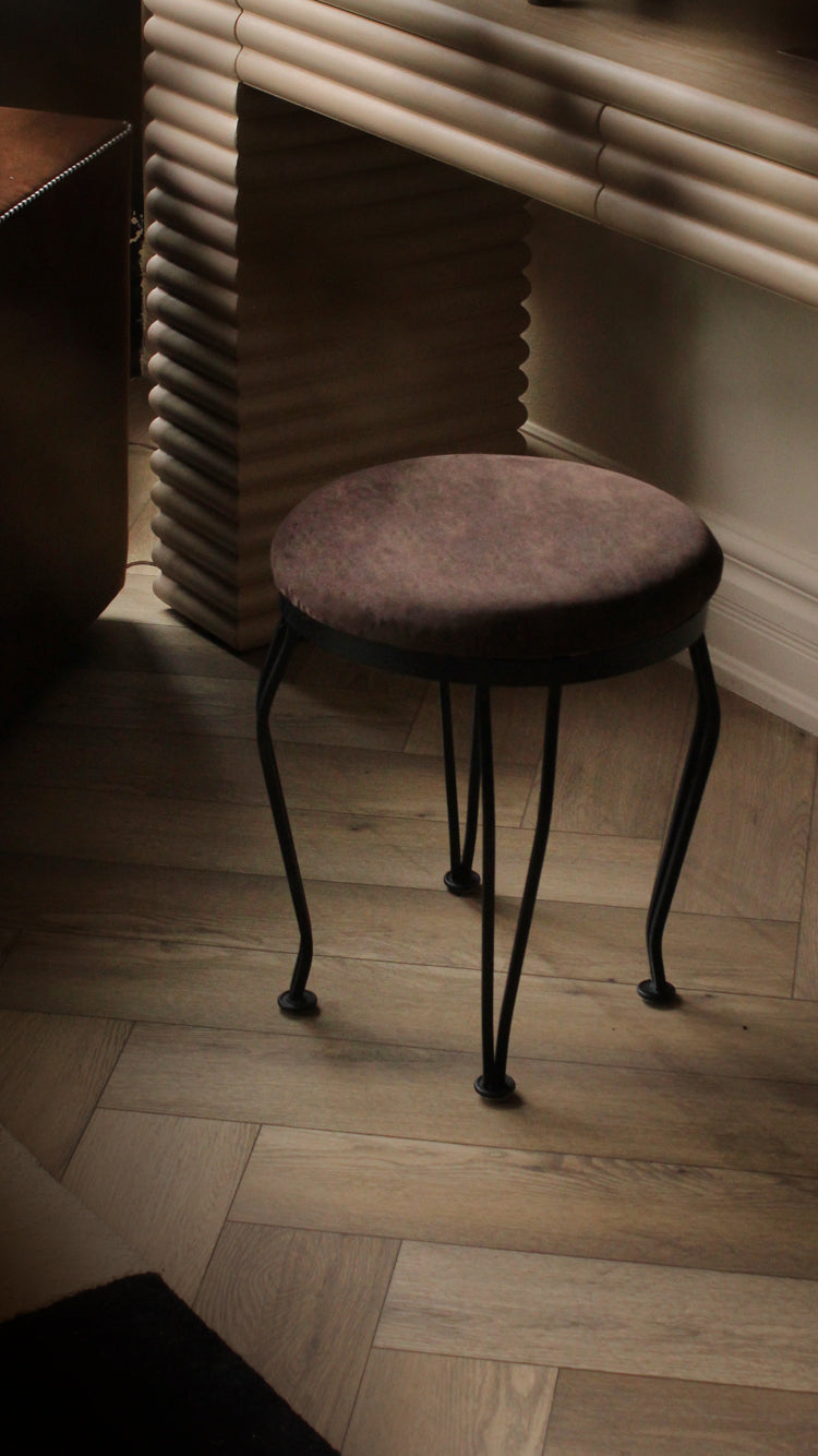 Vintage Velvet Metal Legged Stool