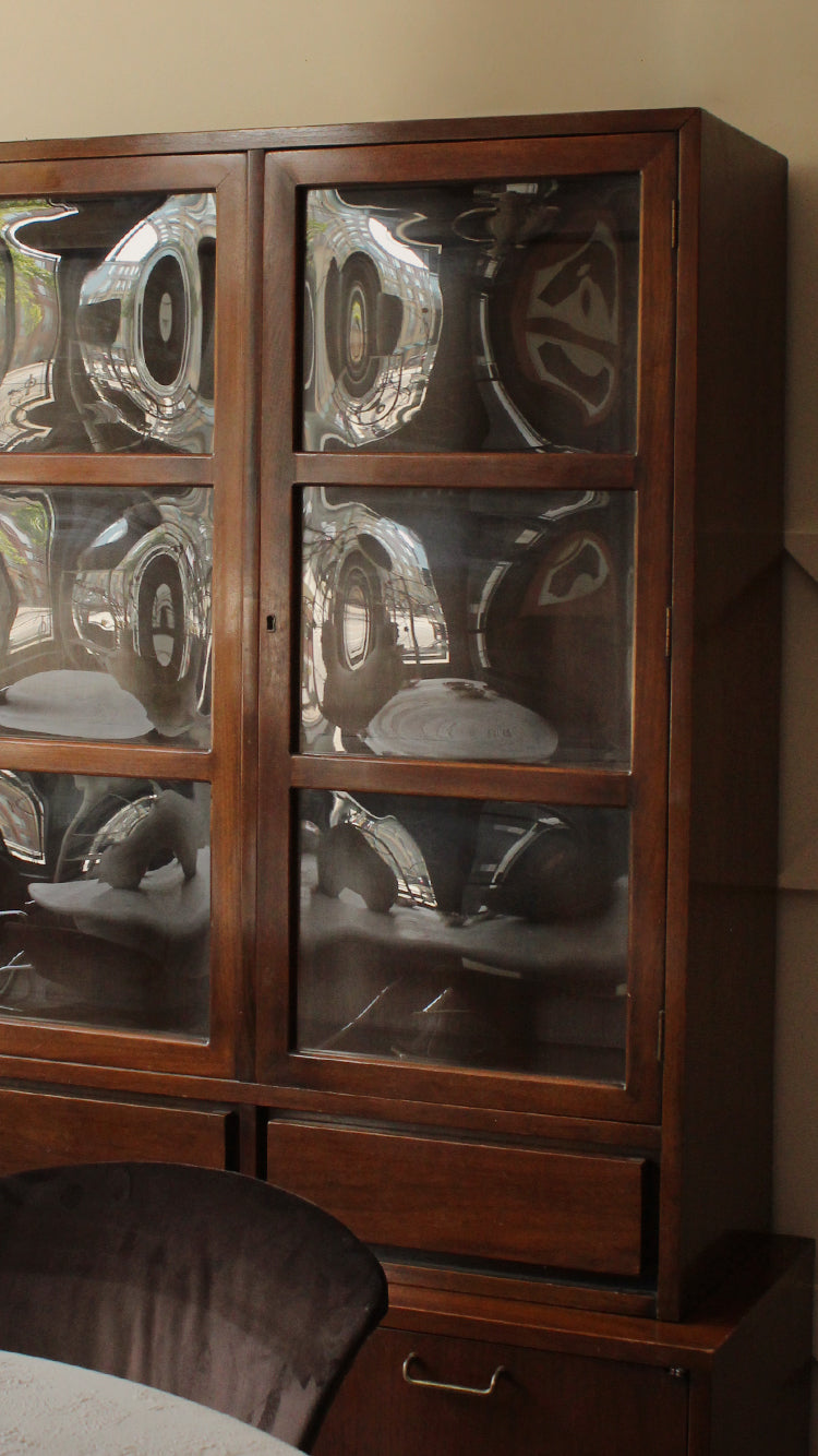 Vintage Hutch With Convex Glass Doors