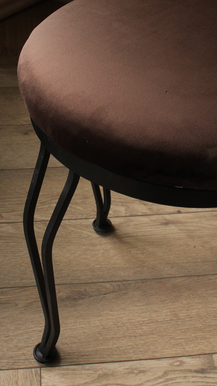 Vintage Velvet Metal Legged Stool