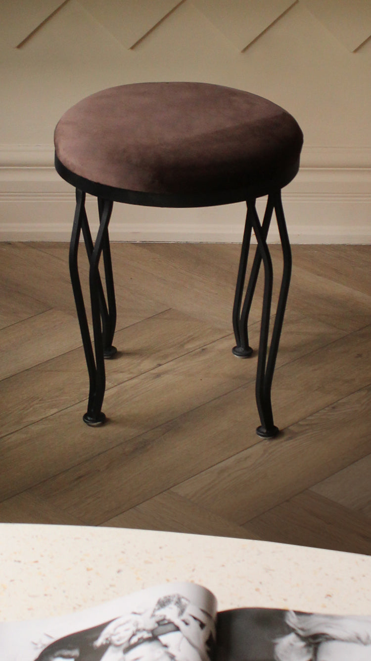 Vintage Velvet Metal Legged Stool
