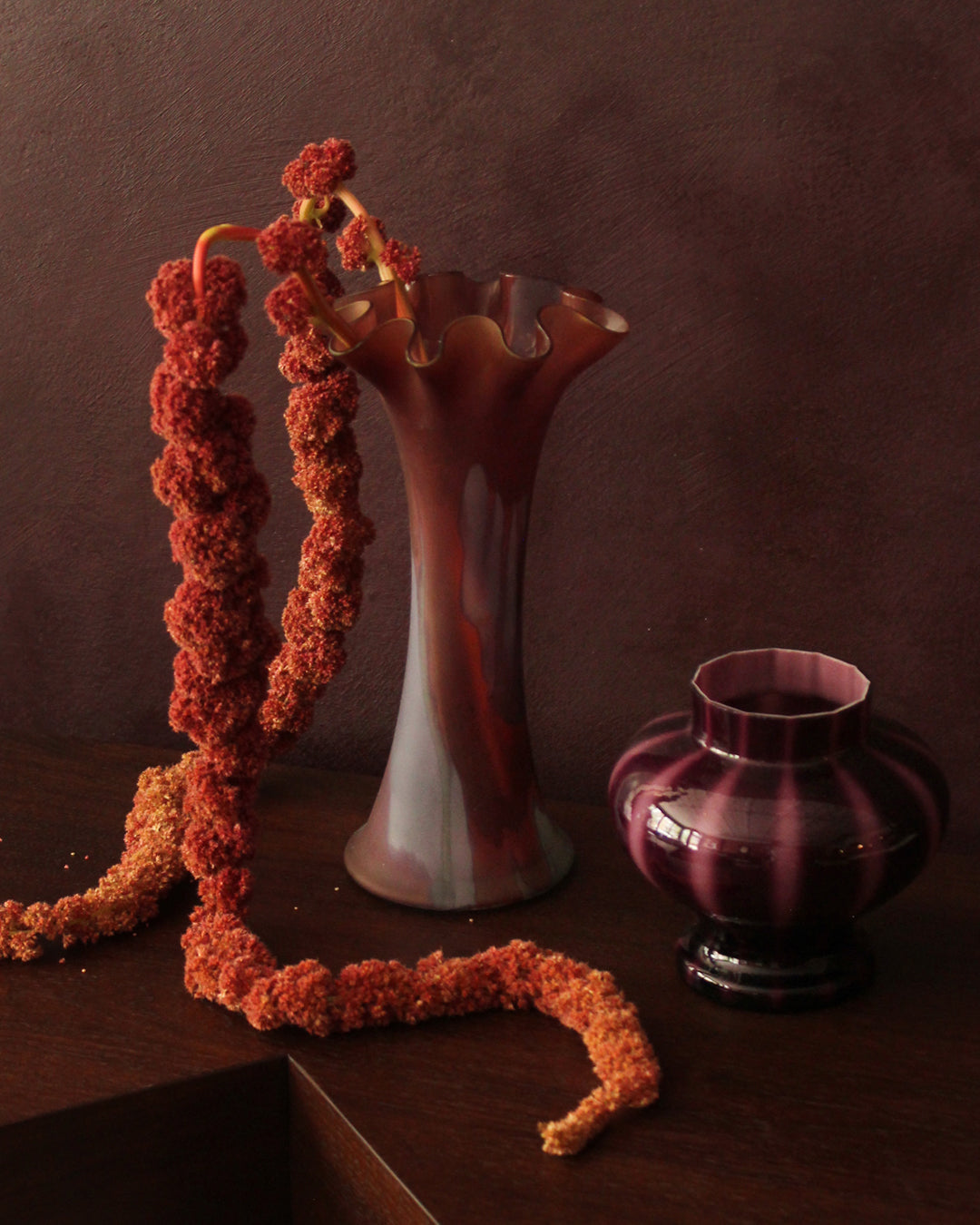 Vintage Ruffled Art Glass Vase
