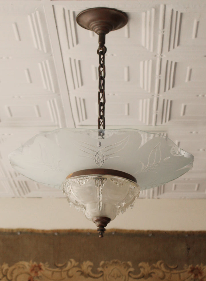 1930's French Art Deco Slip Shade Light Fixture