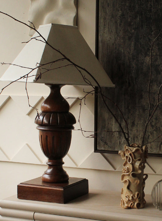 Pair of Vintage Wooden Urn Table Lamps