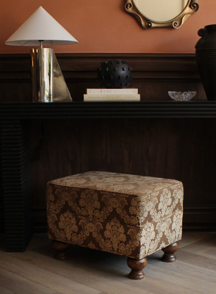 Vintage Damask Upholstered Ottoman