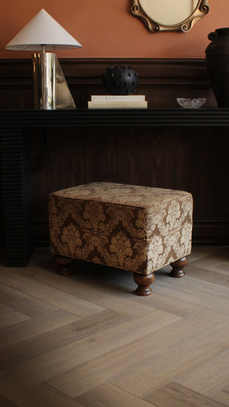 Vintage Damask Upholstered Ottoman