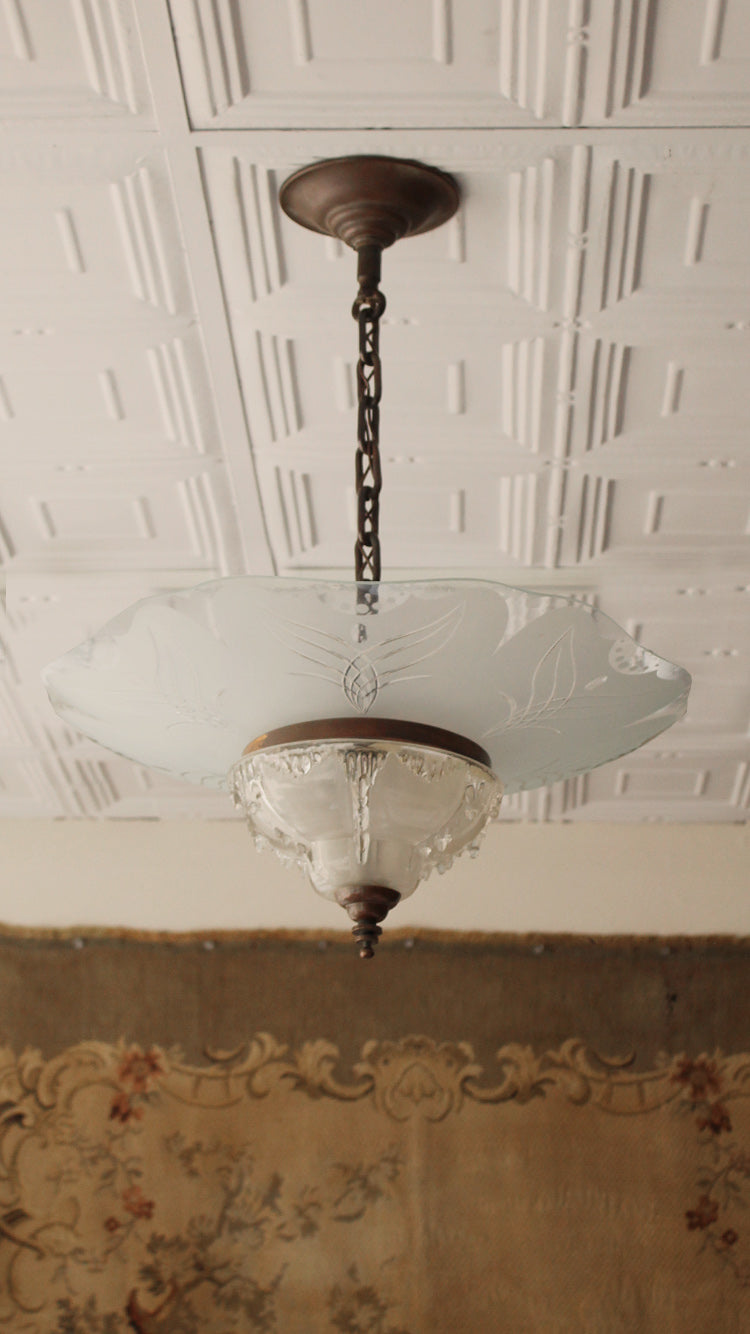 1930's French Art Deco Slip Shade Light Fixture