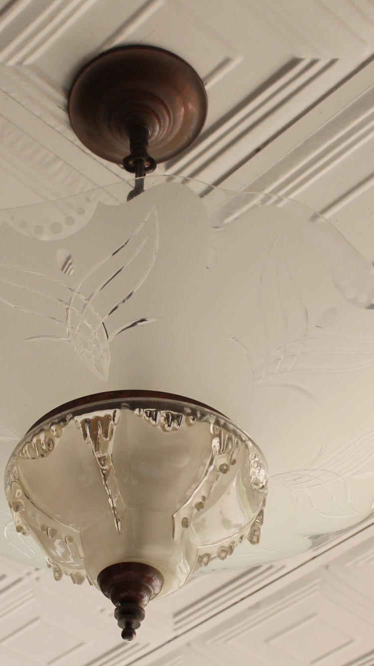 1930's French Art Deco Slip Shade Light Fixture