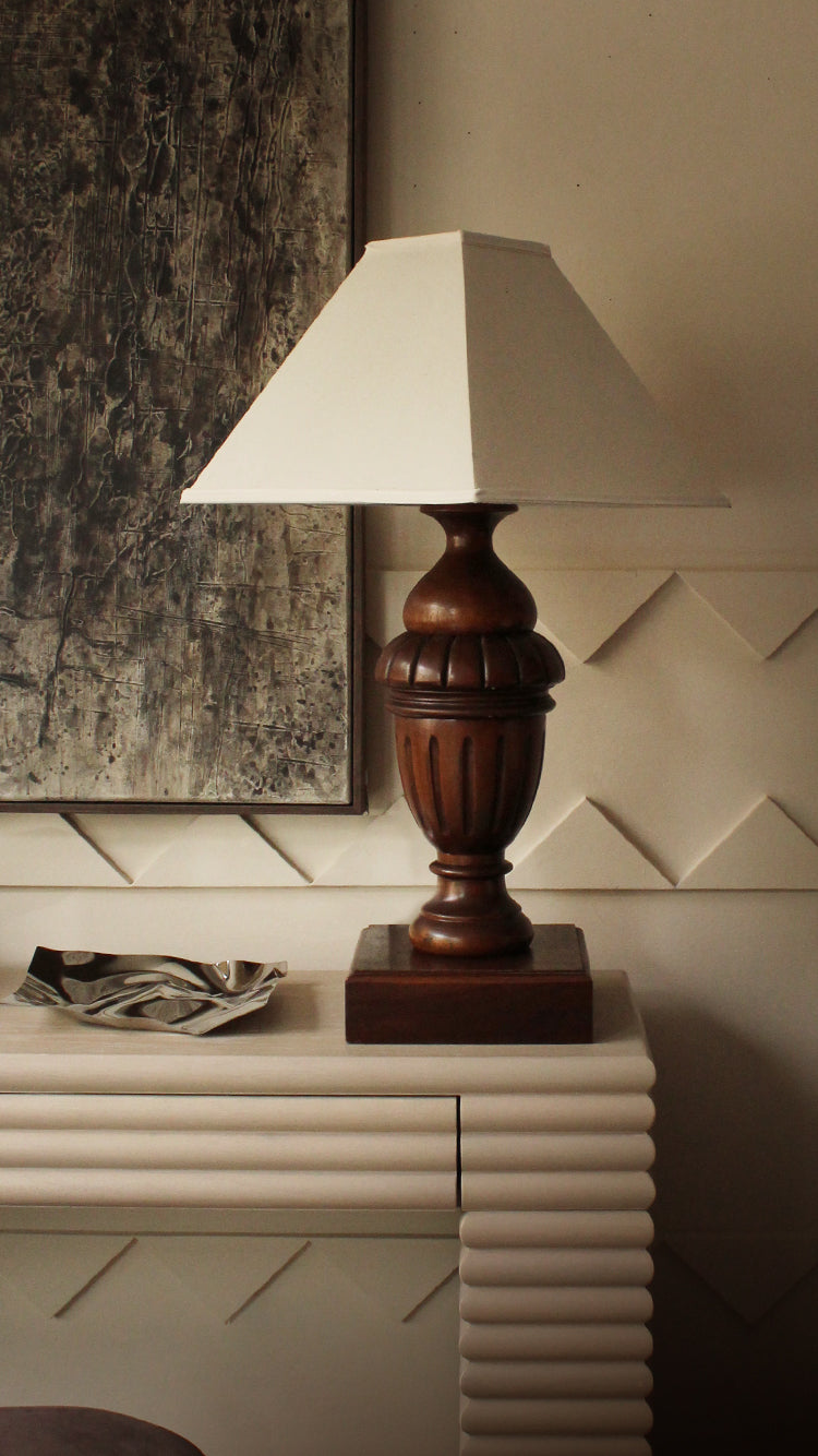 Pair of Vintage Wooden Urn Table Lamps
