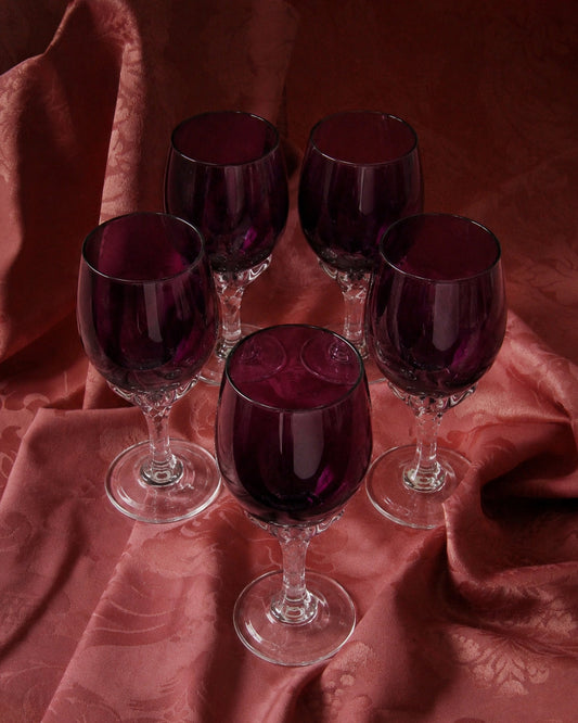 Set of 5 Vintage Amethyst Liqueur Glasses