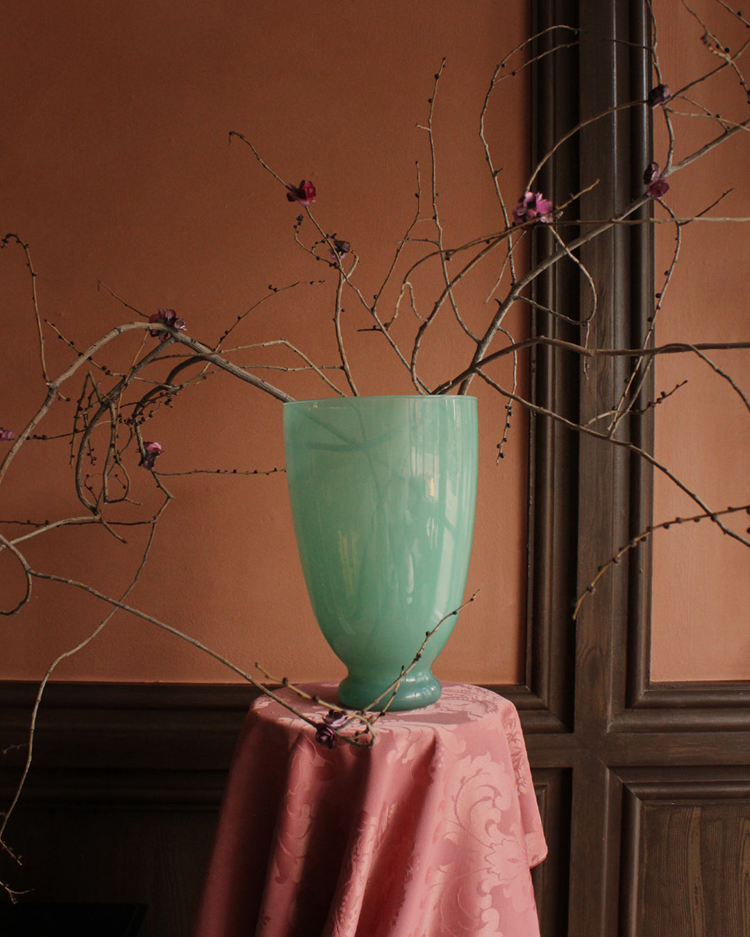 Vintage Art Glass Teal Pedestal Vase