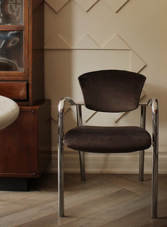 Set of 4 Vintage Brayton Chrome & Velvet Dining Chairs