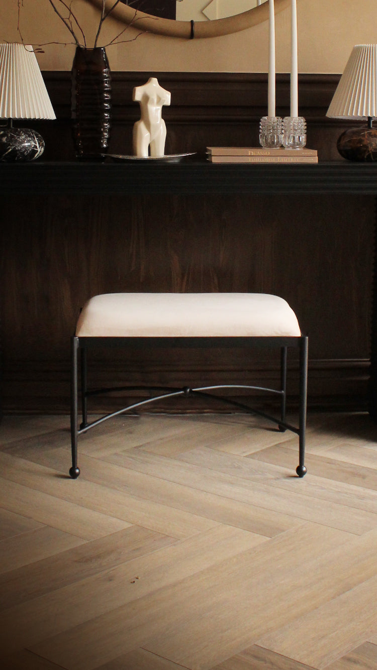 Ball Footed Velvet Bench