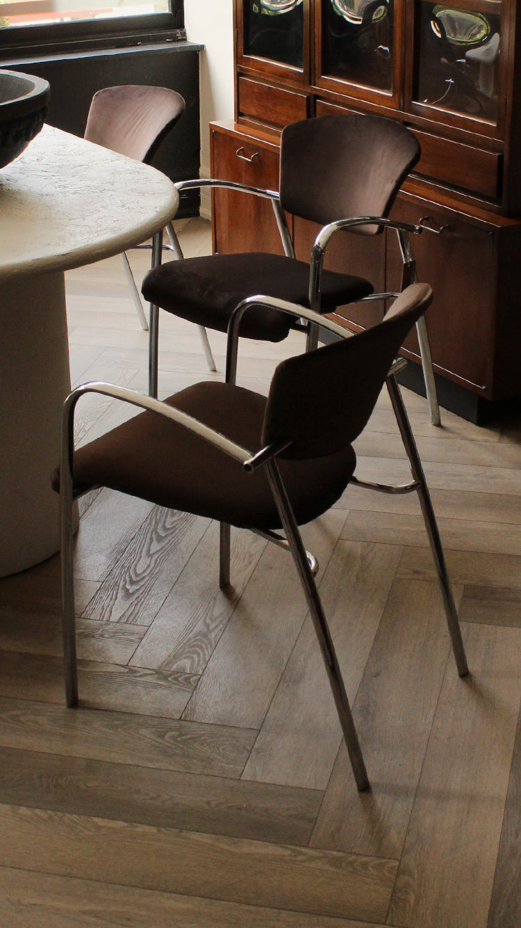 Set of 4 Vintage Brayton Chrome & Velvet Dining Chairs