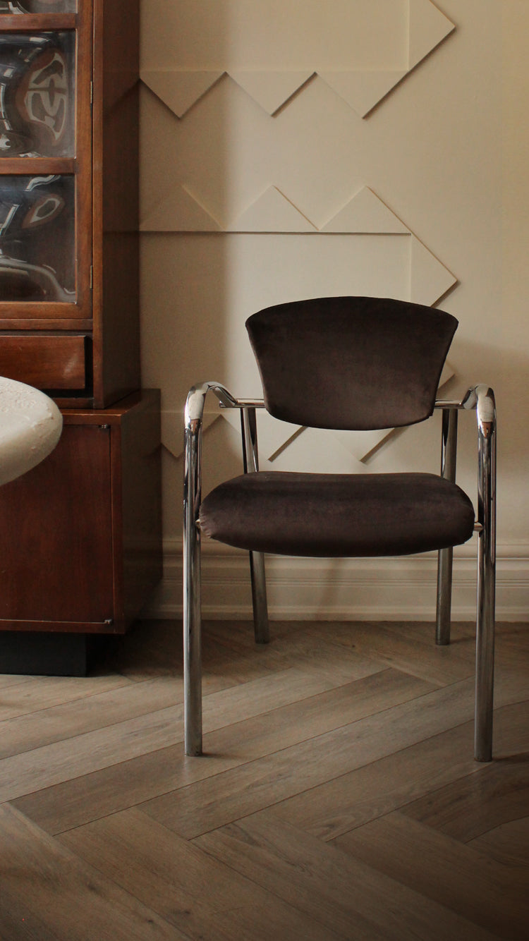 Set of 4 Vintage Brayton Chrome & Velvet Dining Chairs