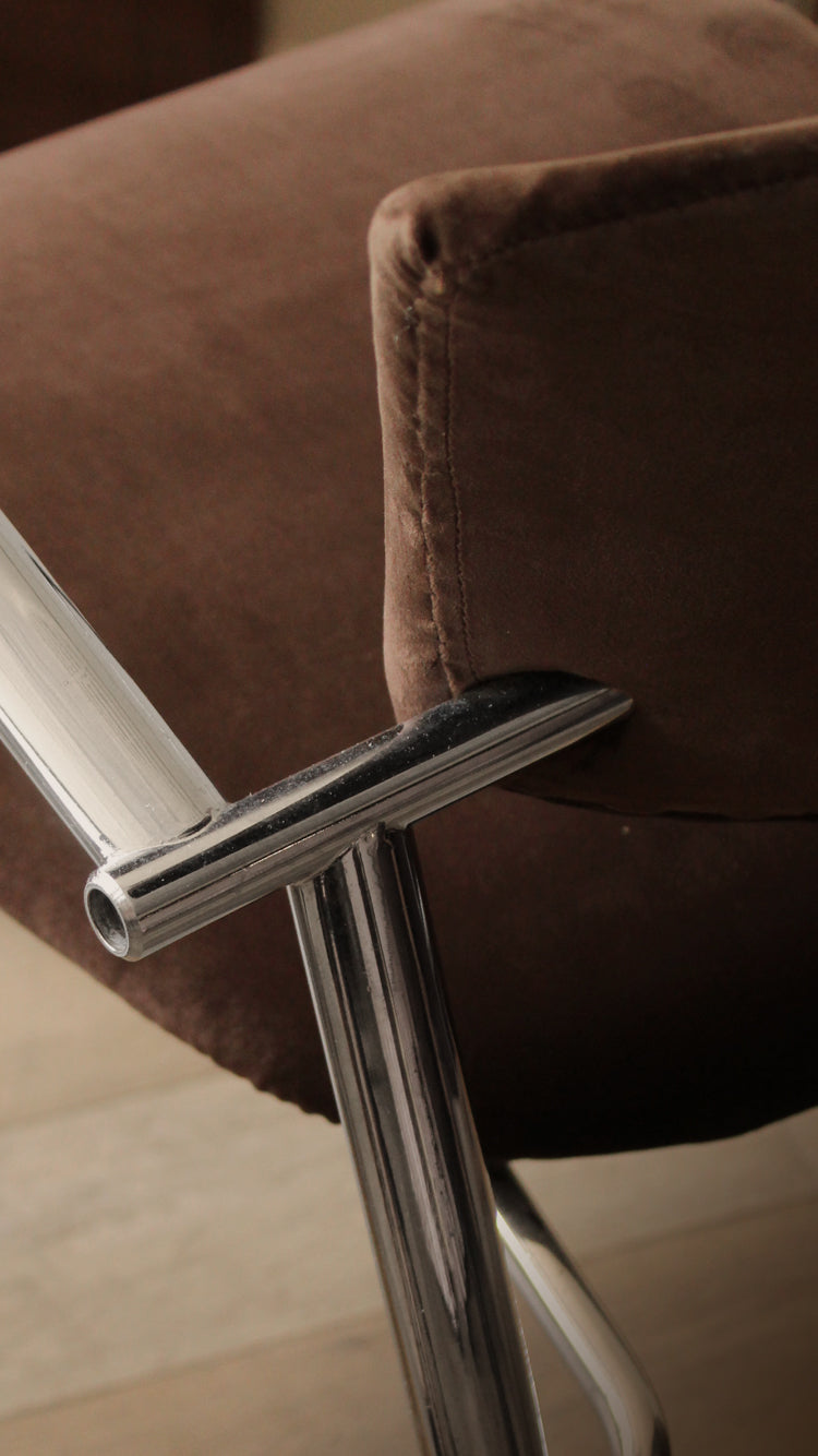 Set of 4 Vintage Brayton Chrome & Velvet Dining Chairs