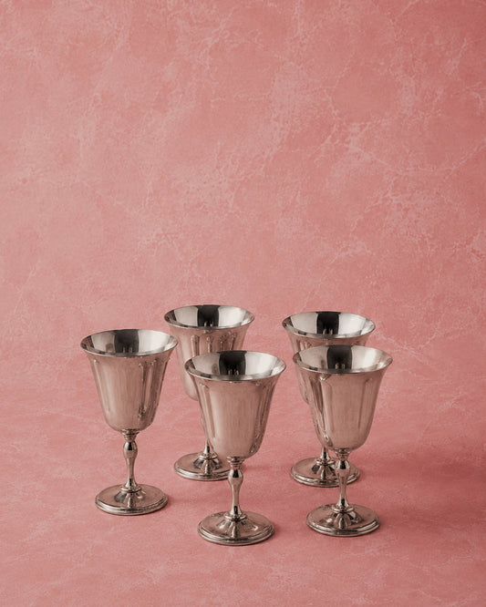 Set of 5 Vintage Silver-Plated Wine Goblets
