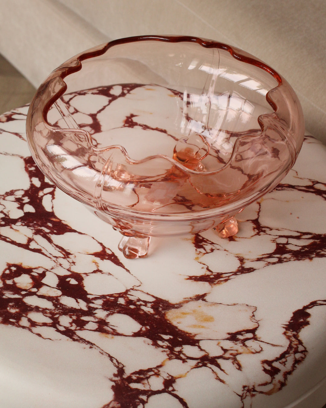 Vintage Footed Rose Glass Bowl