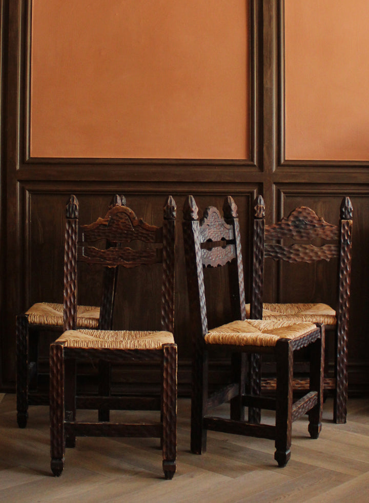 Set of 4 Vintage Woven Dining Chairs