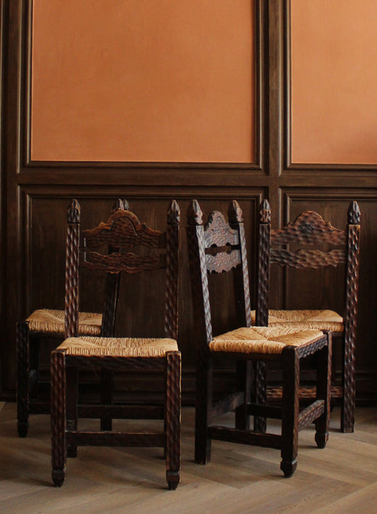 Set of 4 Vintage Woven Dining Chairs