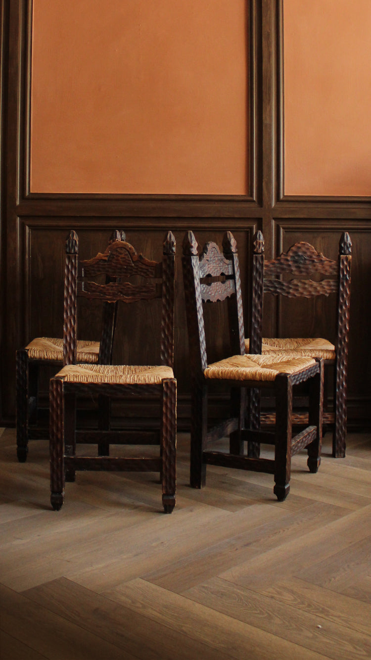 Set of 4 Vintage Woven Dining Chairs