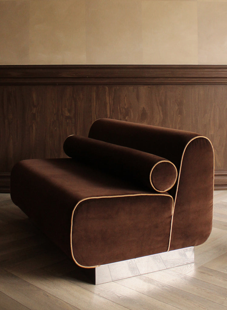 Vintage Velvet Love Seat With Metal Base