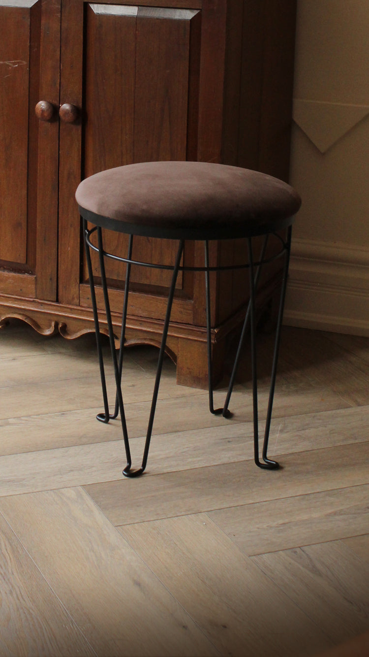 Vintage Hairpin Leg Velvet Ottoman