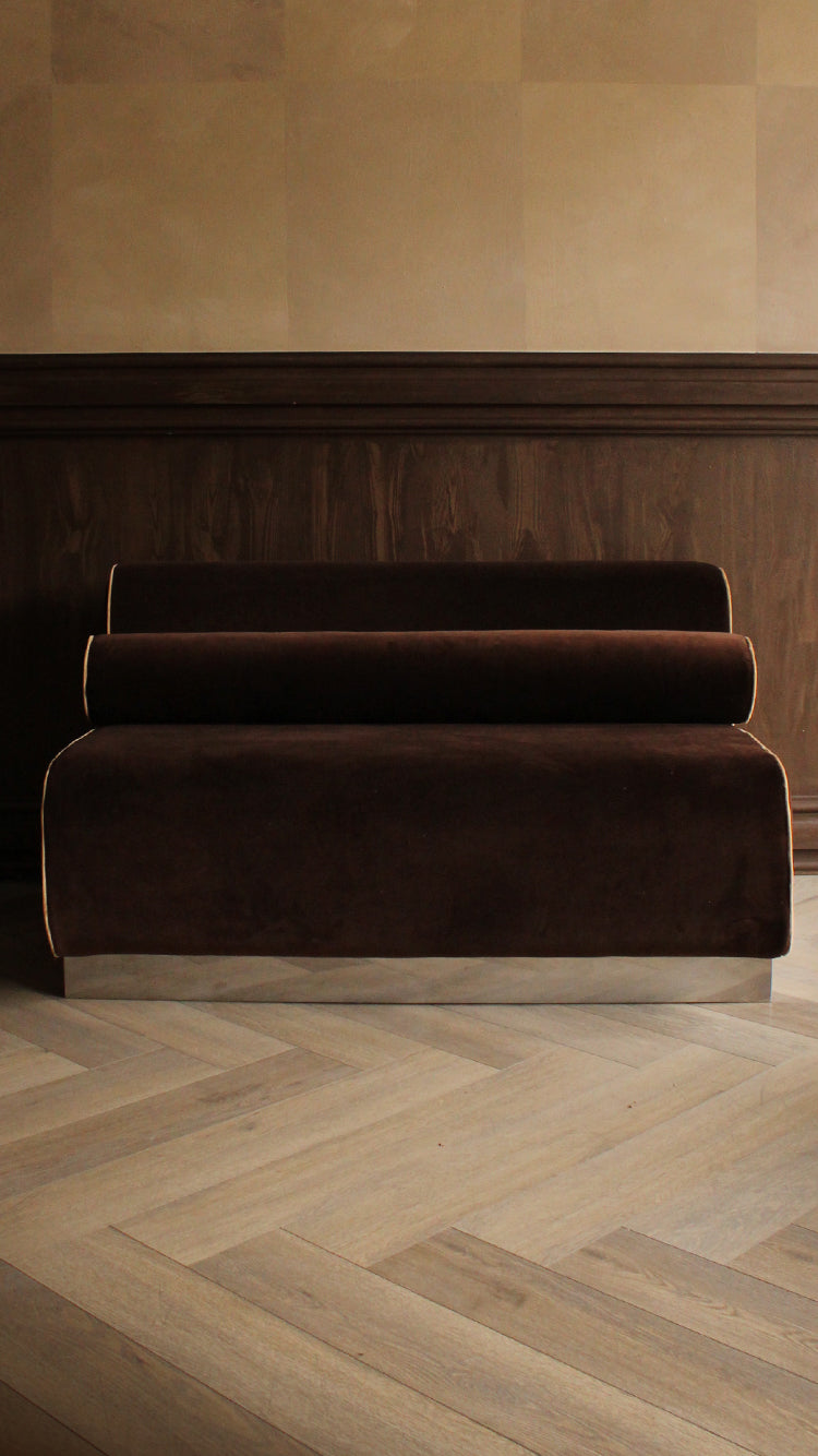 Vintage Velvet Love Seat With Metal Base