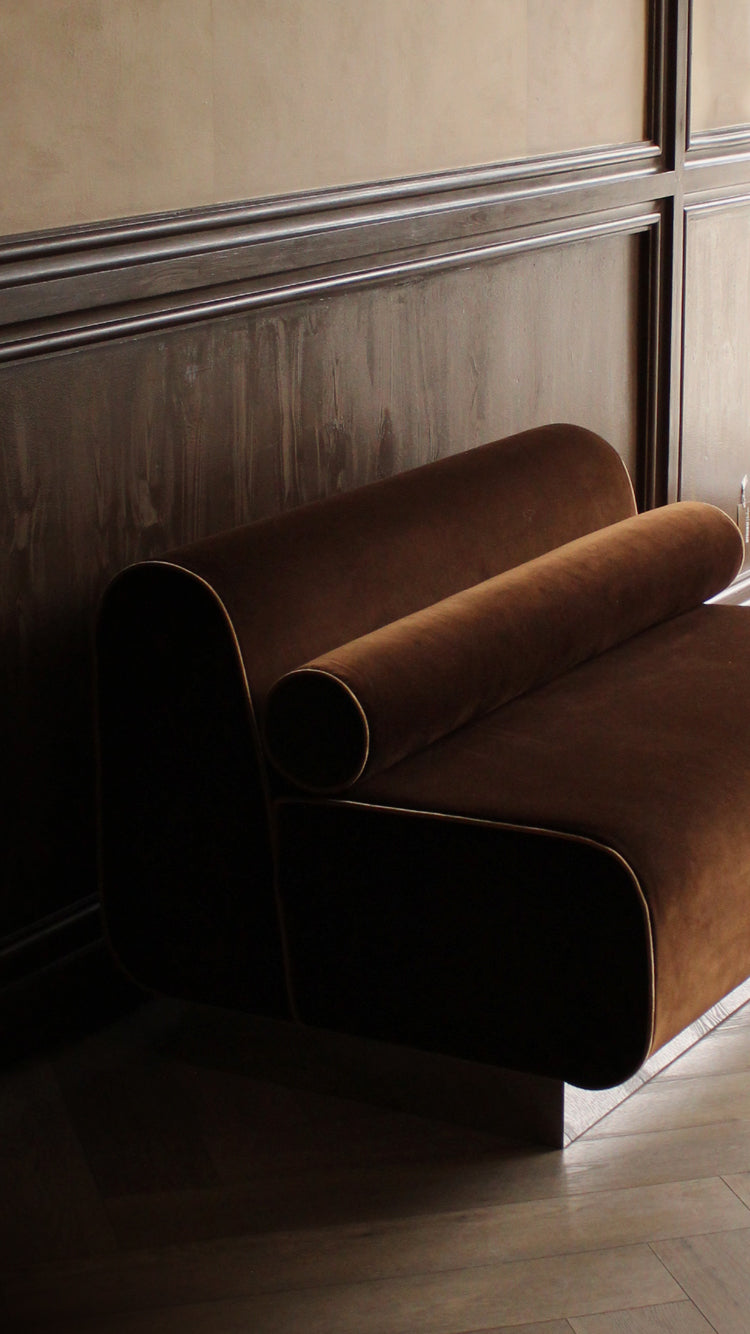Vintage Velvet Love Seat With Metal Base