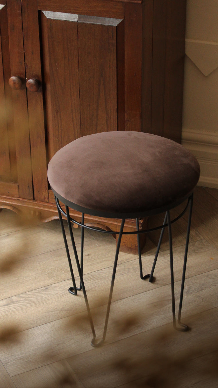 Vintage Hairpin Leg Velvet Ottoman