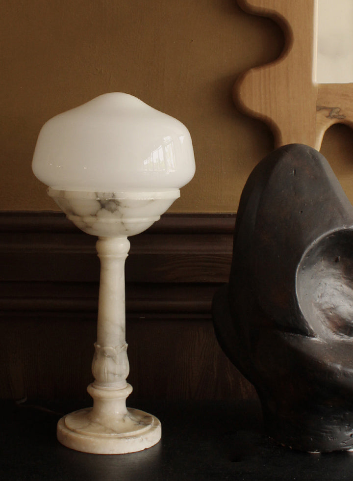 Vintage Marble Lamp With Milk Glass Globe