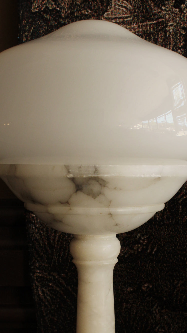 Vintage Marble Lamp With Milk Glass Globe