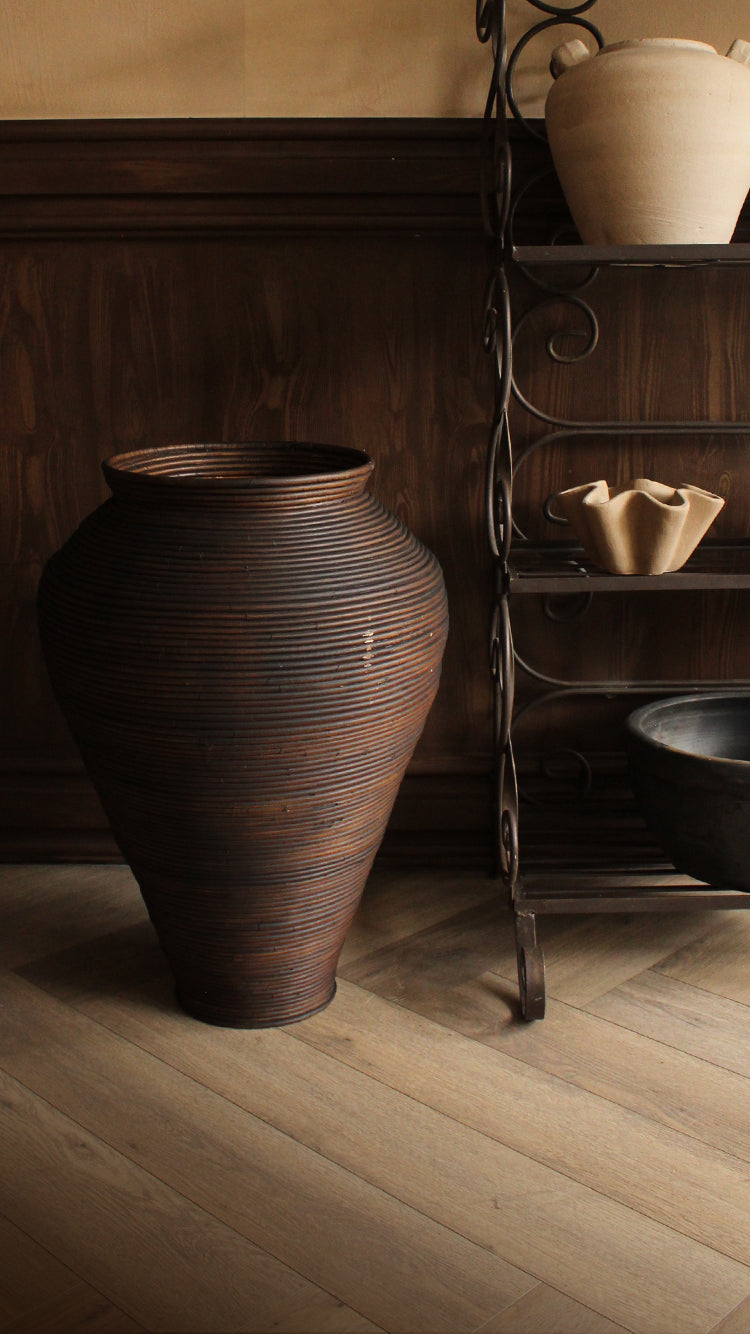 Vintage Pencil Reed Floor Pot