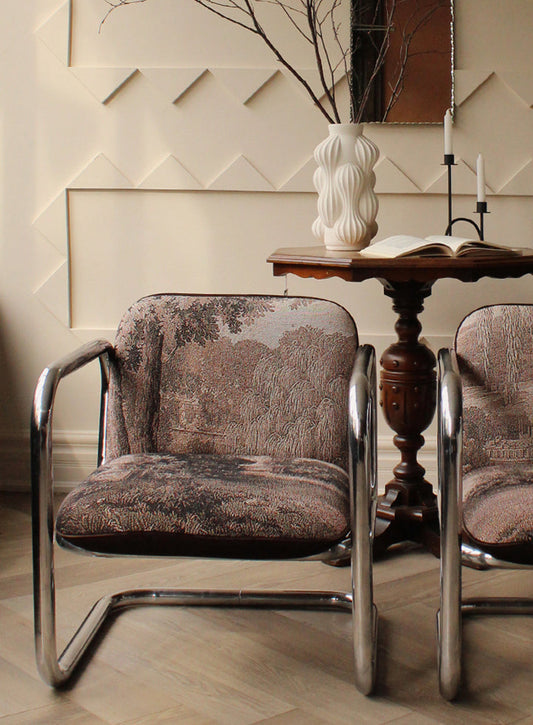 1970's Tubular Chrome Chair in Tapestry Print