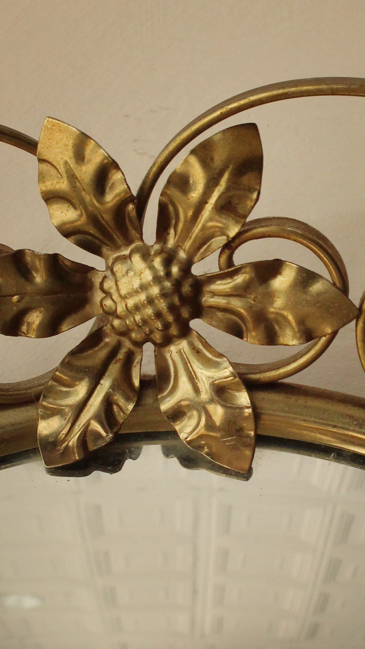 Vintage Convex Mirror With Floral Brass Frame