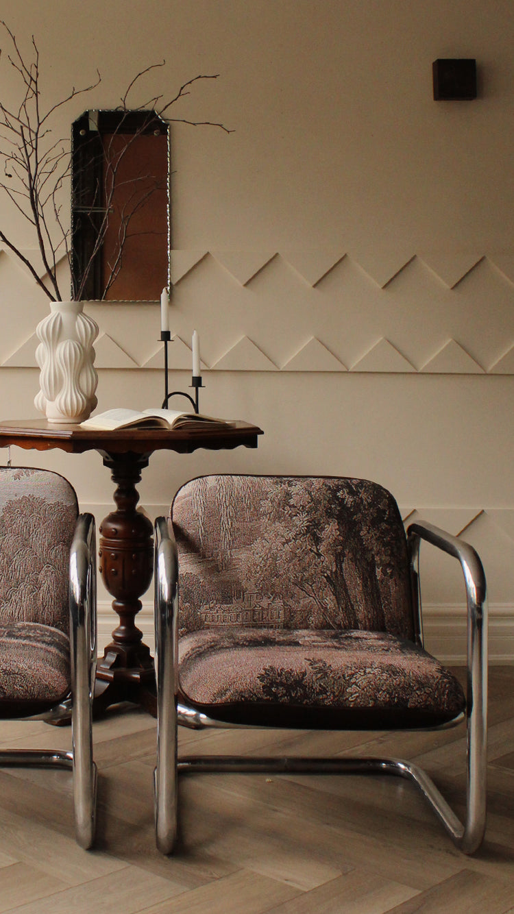 1970's Tubular Chrome Chair in Tapestry Print