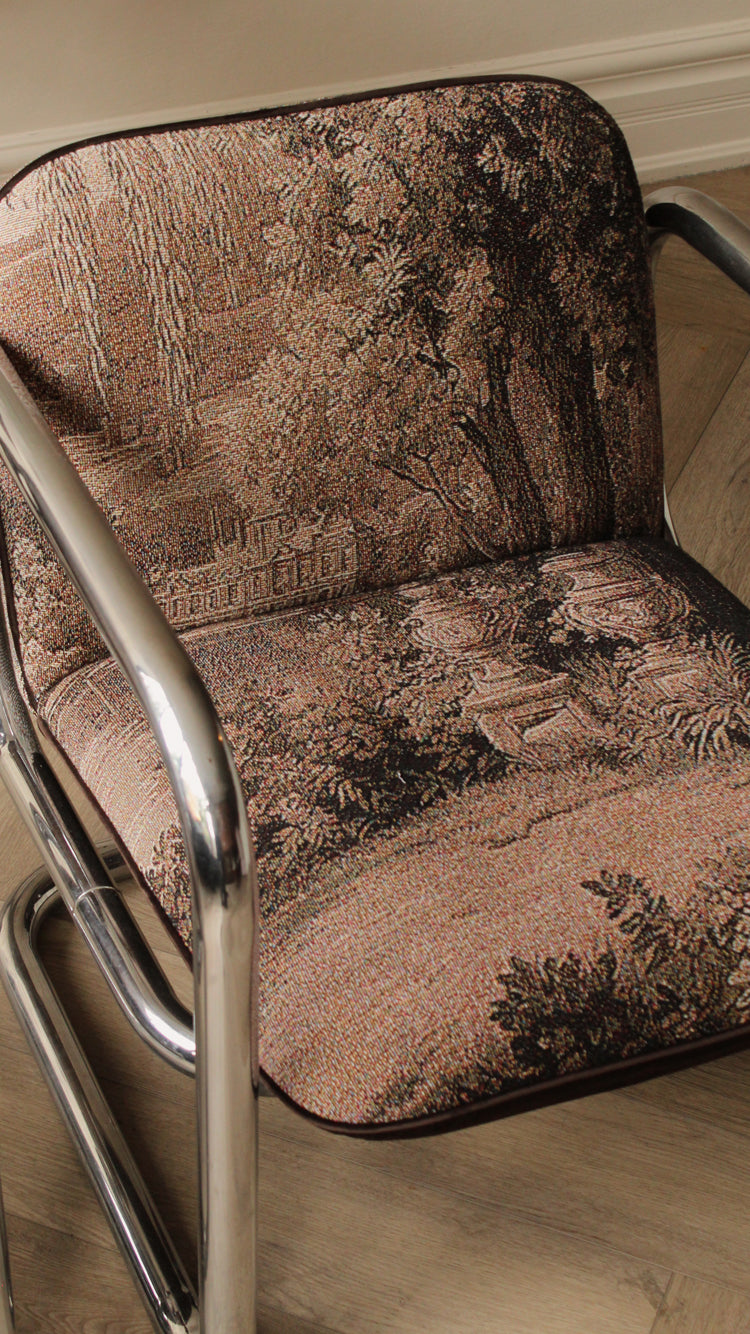 1970's Tubular Chrome Chair in Tapestry Print