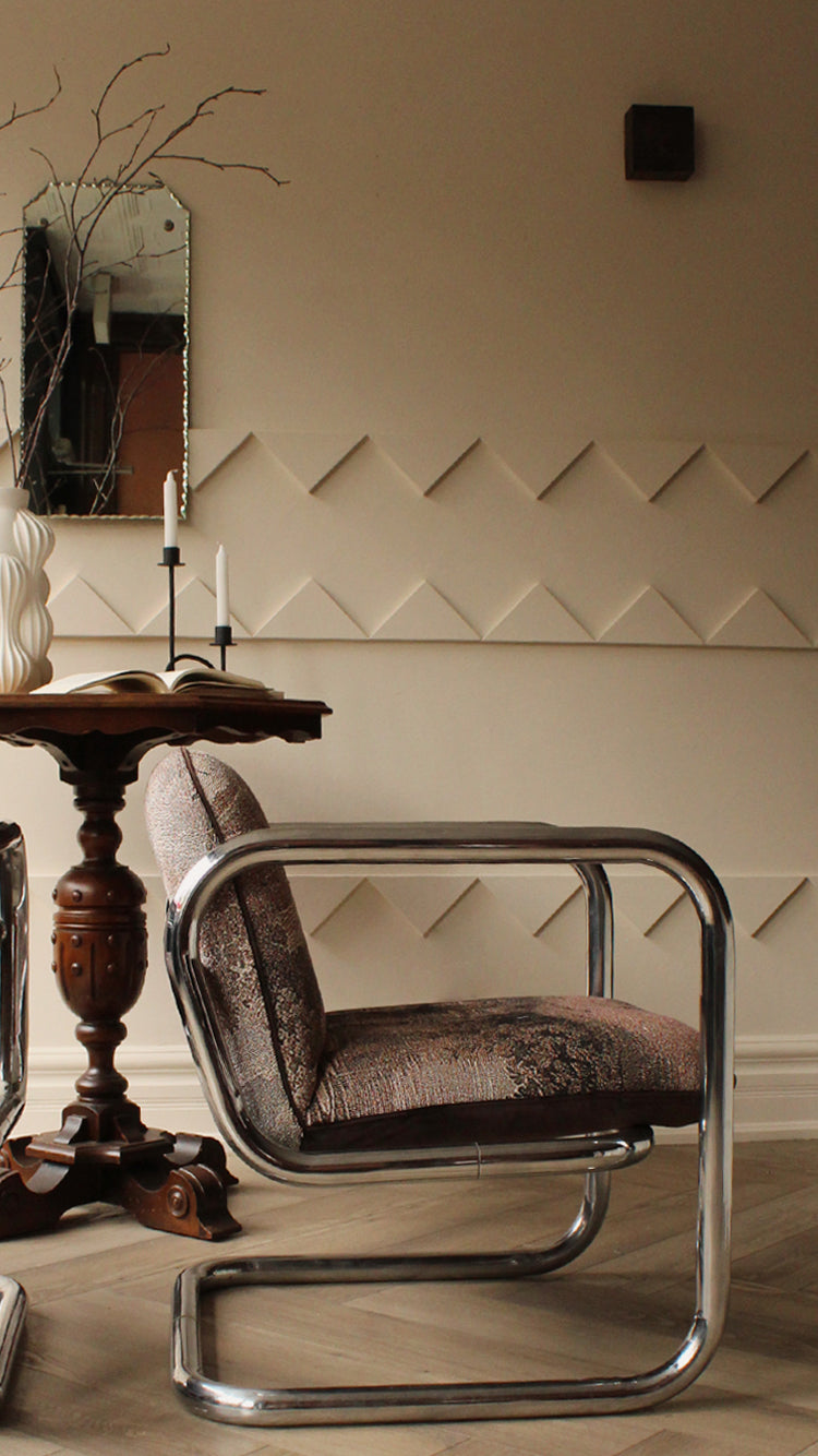 1970's Tubular Chrome Chair in Tapestry Print