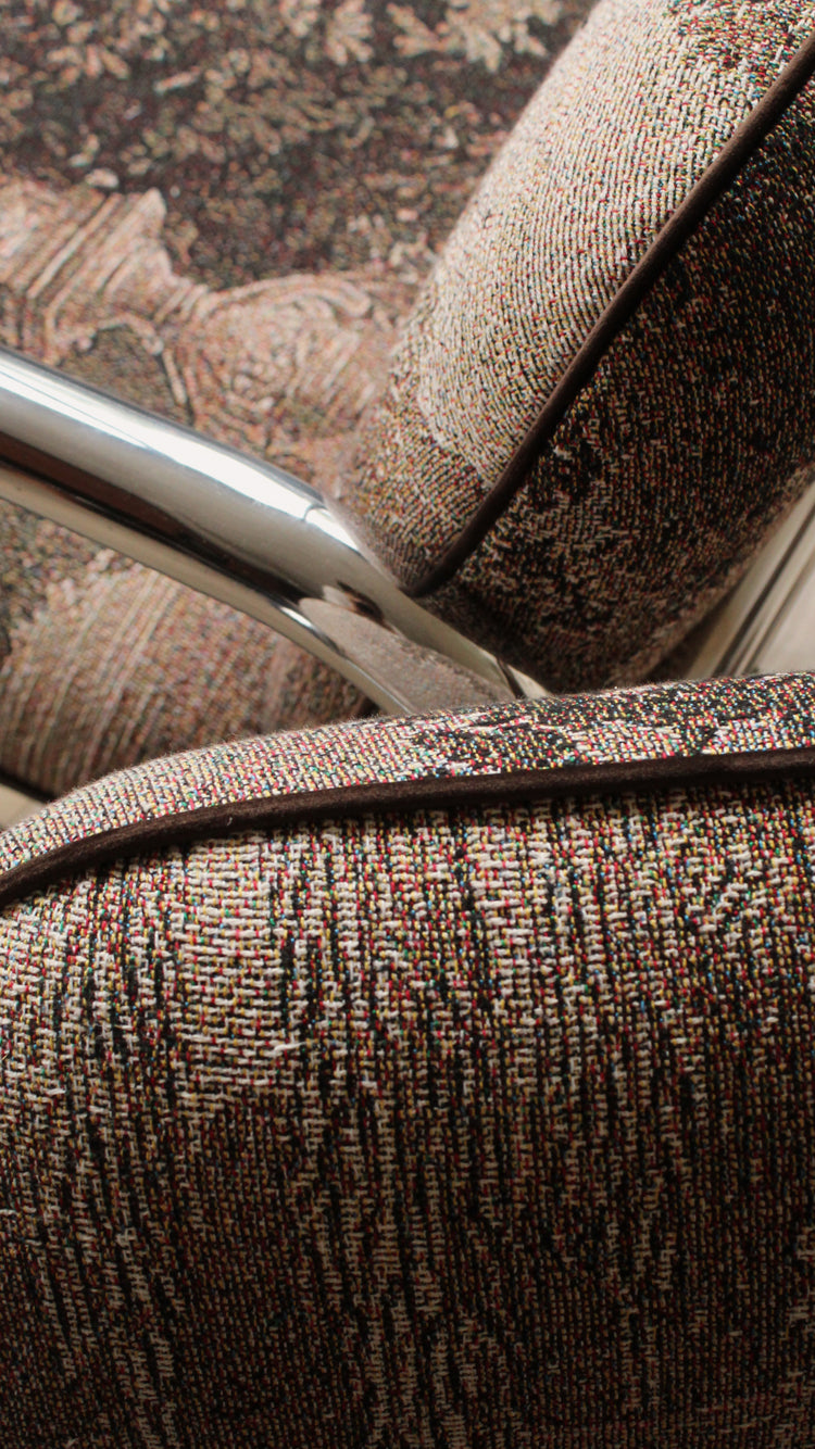 1970's Tubular Chrome Chair in Tapestry Print