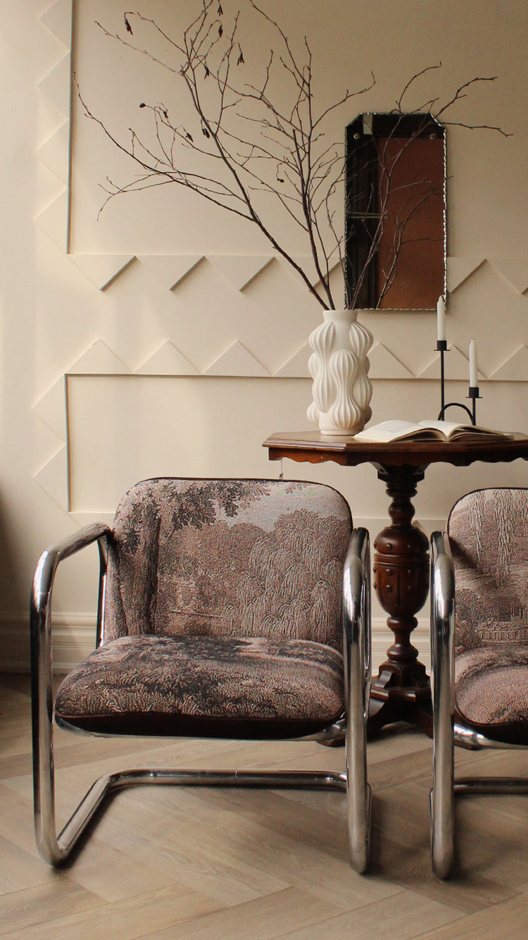 1970's Tubular Chrome Chair in Tapestry Print
