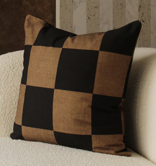 Brown Checkered Pillow Cover
